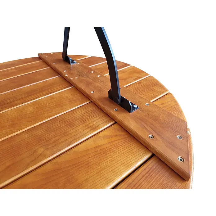 CHEFGASTRO Biergartentisch BERGTAL Made in Germany HxBxT 74x90x90cm Ø90cm klappbar wetterfest & UV-beständig Eschenholz Schwarz/Braun 3 Personen -  - Holzlamellenfläche mit schwarzer Metallhalterung, mit Schrauben befestigt.