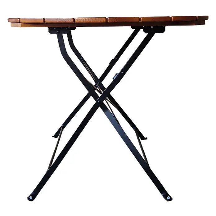 CHEFGASTRO Biergartentisch BERGTAL Made in Germany HxBxT 74x90x90cm Ø90cm klappbar wetterfest & UV-beständig Eschenholz Schwarz/Braun 3 Personen -  - Klappbarer Gartentisch mit Holzlattenplatte und schwarzem Metall-X-Gestell.
