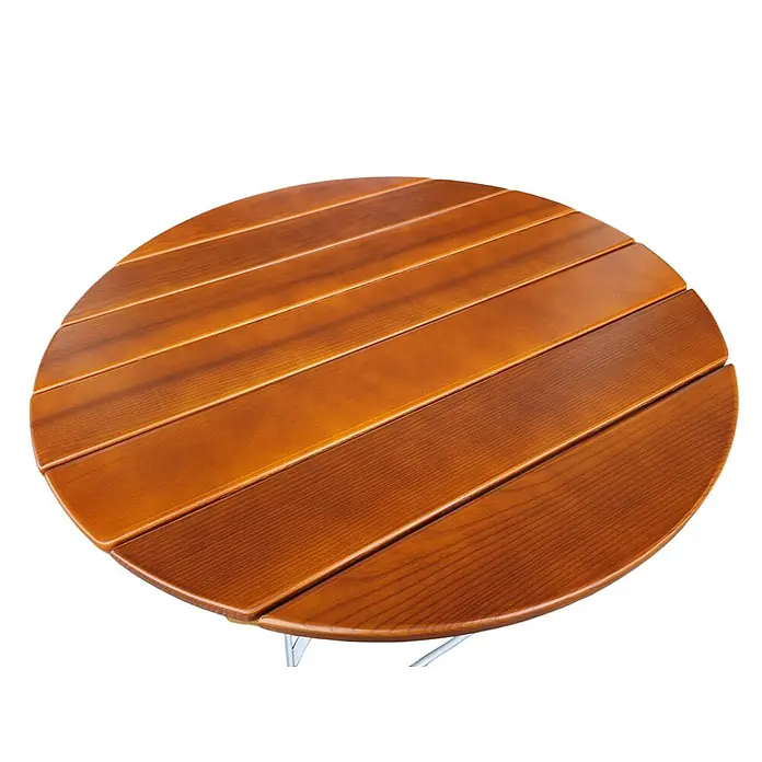 CHEFGASTRO Biergartentisch BERGTAL Made in Germany HxBxT 74x80x80cm Ø80cm klappbar wetterfest & UV-beständig Eschenholz Silber/Braun  2 Personen -  - Runde Tischplatte aus Holzlatten in warmbrauner Ausführung.