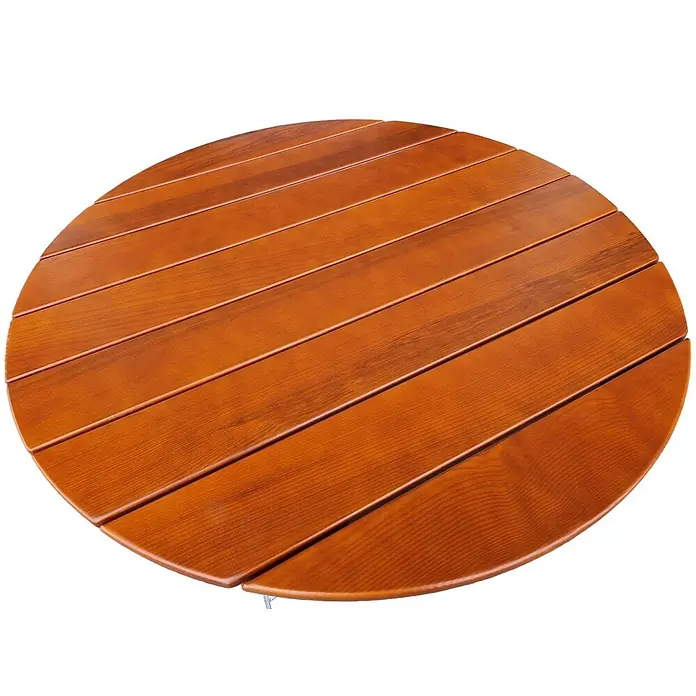 CHEFGASTRO Biergartentisch BERGTAL Made in Germany HxBxT 74x90x90cm Ø90cm klappbar wetterfest & UV-beständig Eschenholz Schwarz/Braun  3 Personen -  - Runde Tischplatte aus rotbraunen Holzlatten.
