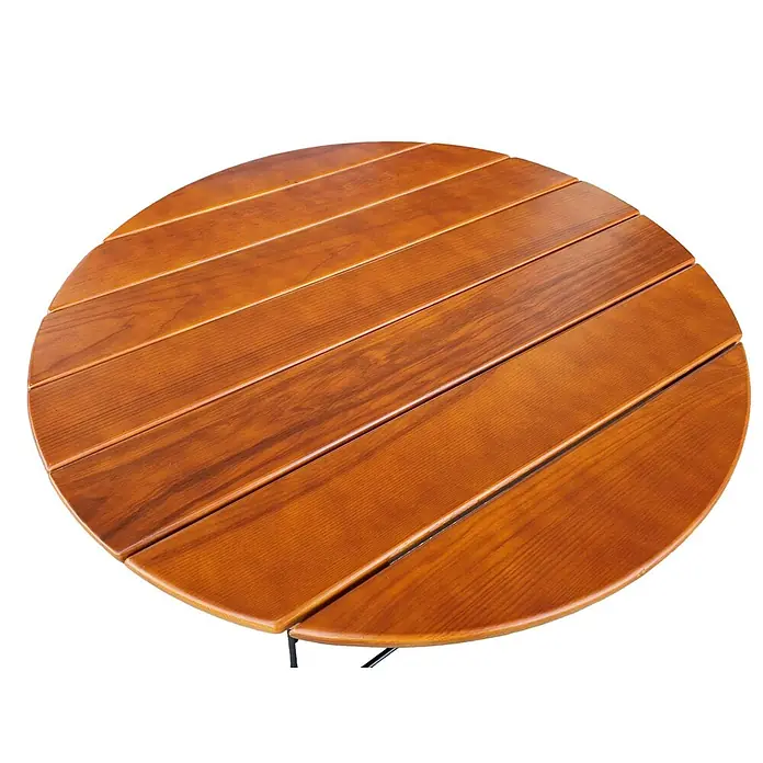CHEFGASTRO Biergartentisch BERGTAL Made in Germany HxBxT 74x80x80cm Ø80cm klappbar wetterfest & UV-beständig Eschenholz Schwarz/Braun 2 Personen -  - Runde Tischplatte aus warmbraunen Holzlatten.
