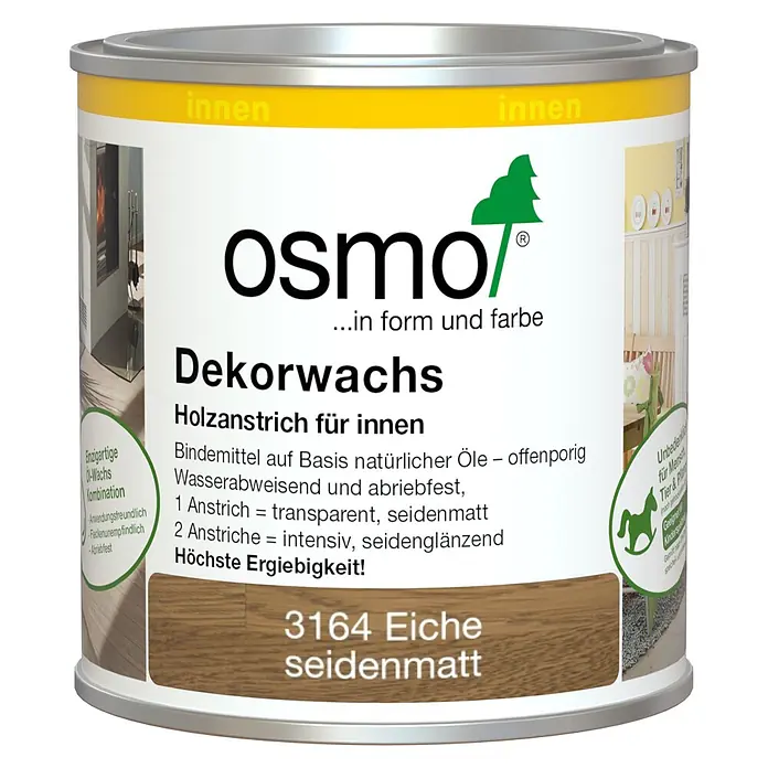 Osmo Dekorwachs - Eiche, 375 ml, Seidenmatt - Dose Osmo Dekorwachs, Farbton 3164 Eiche seidenmatt, Holzwachs für innen.