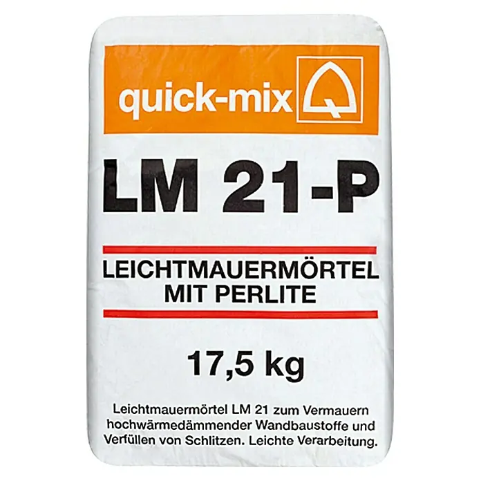 Quick-Mix Leichtmauermörtel LM 21-P - 17,5 kg - Ein Sack Leichtmauermörtel LM 21-P von Quick-Mix mit Perlite, 17,5 kg, für hochwärmedämmende Wandbaustoffe und zum Verfüllen von Schlitzen.