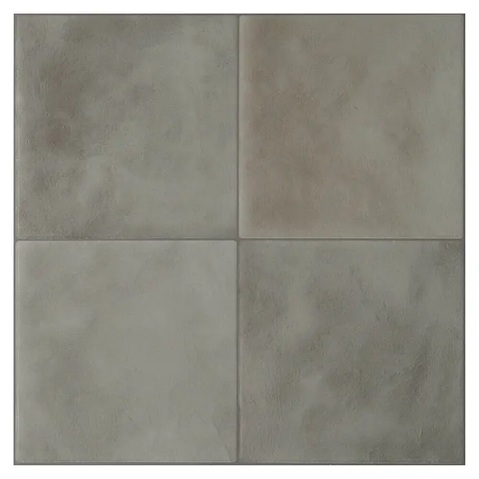 Smart Tiles Selbstklebemosaik Zellige - 22,86 x 22,86 cm, Fez, Matt - Vier quadratische Fliesen in Betonoptik, neutralem Grau-Beige mit texturierter, matter Oberfläche, im 2x2-Raster angeordnet.
