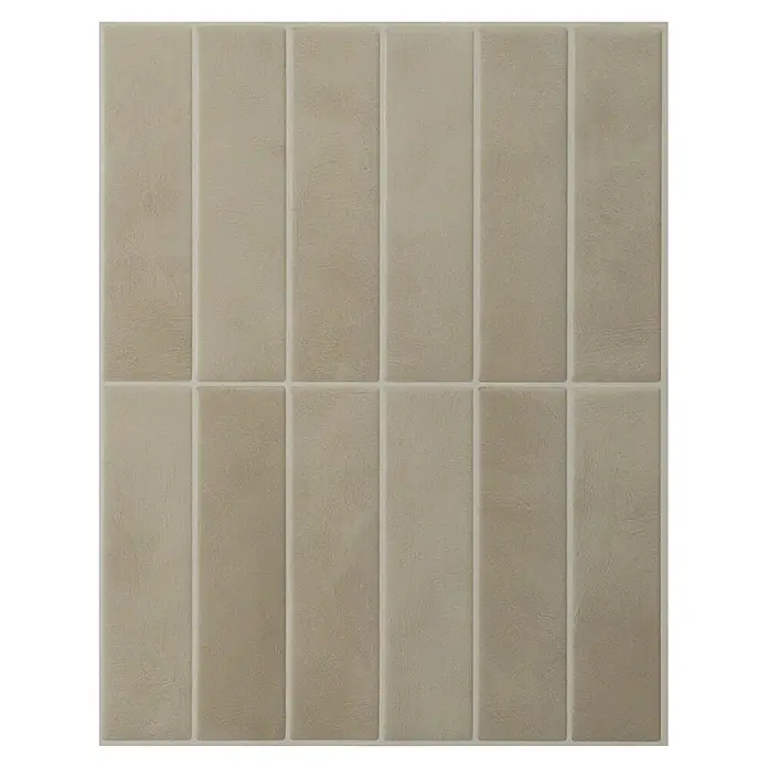 Smart Tiles Selbstklebemosaik Morocco - 29,02 x 22,86 cm, Tangier, Matt - Texturierte hellbeige rechteckige Fliesen im Raster angeordnet.