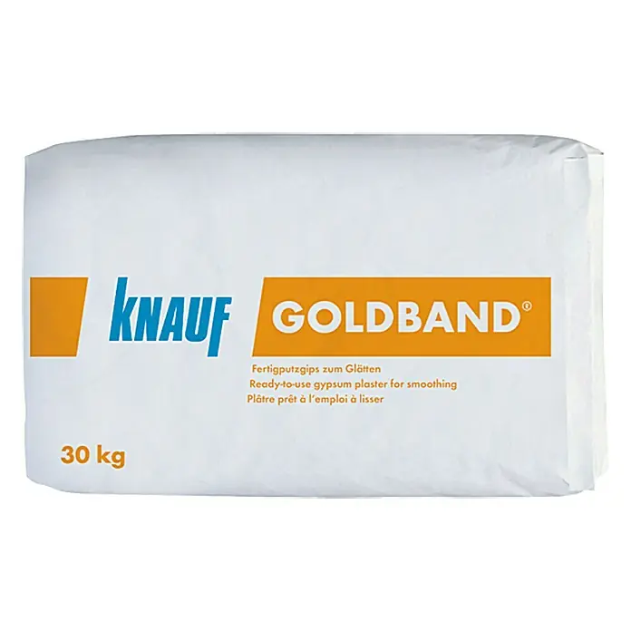 Knauf Fertigputzgips Goldband - 30 kg - Sack Knauf Goldband Fertigputzgips zum Glätten, 30 kg. Ideal für glatte Oberflächen im Innenbereich, gebrauchsfertig und leicht zu verarbeiten.