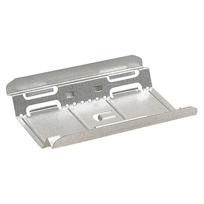 Knauf CD-Multiverbinder - 100 Stk. - Nahaufnahme einer silberfarbenen Trockenbauklammer, einem wesentlichen Werkzeug für Bauarbeiten und Renovierungen.