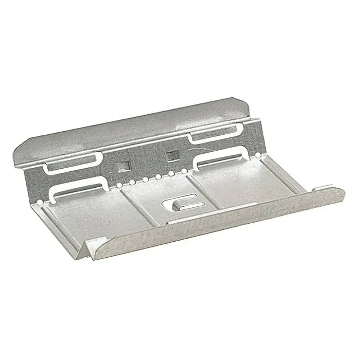 Knauf CD-Multiverbinder100 Stk. - Nahaufnahme einer silberfarbenen Trockenbauklammer, einem wesentlichen Werkzeug für Bauarbeiten und Renovierungen.