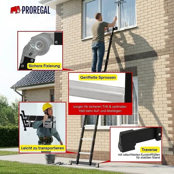 Proregal Mehrzweckleiter Sprossen-Mehrzweckleiter MULTISTEP 3-teilig Aluminiumleiter 4x5 Sprossen - Anzahl Tritte: 20 Stk., Arbeitshöhe: 513 m, Belastbarkeit: 150 kg, Aluminium