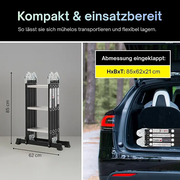 Proregal Mehrzweckleiter Sprossen-Mehrzweckleiter MULTISTEP 3-teilig Aluminiumleiter 4x3 Sprossen - Anzahl Tritte: 12 Stk., Arbeitshöhe: 313 m, Belastbarkeit: 150 kg, Aluminium