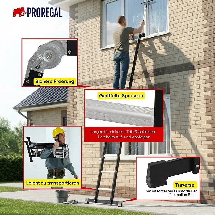 Proregal Mehrzweckleiter Sprossen-Mehrzweckleiter MULTISTEP 3-teilig Aluminiumleiter 4x3 Sprossen - Anzahl Tritte: 12 Stk., Arbeitshöhe: 313 m, Belastbarkeit: 150 kg, Aluminium
