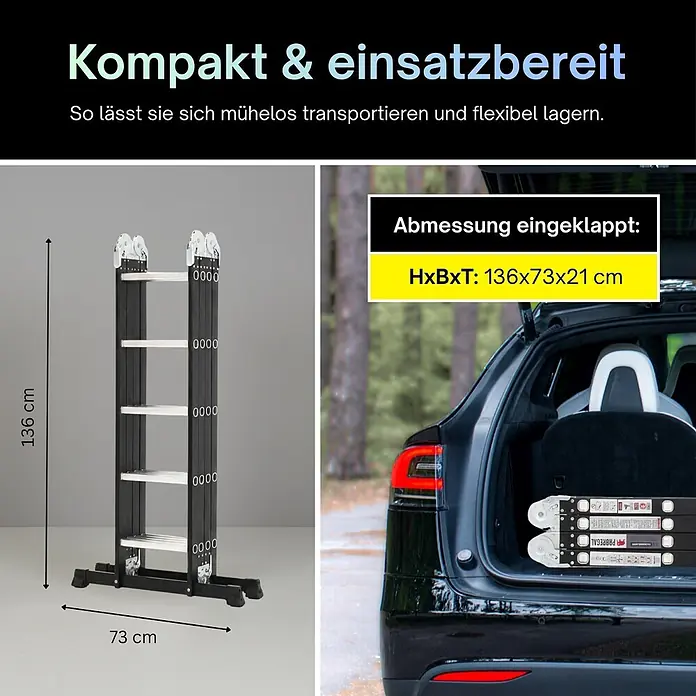 Proregal Mehrzweckleiter Sprossen-Mehrzweckleiter MULTISTEP 3-teilig Aluminiumleiter 4x5 Sprossen - Anzahl Tritte: 20 Stk., Arbeitshöhe: 513 m, Belastbarkeit: 150 kg, Aluminium