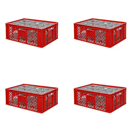 BRB 4x Gläserkiste 600x400 mm für 15 Gläser bis 205 mm Höhe/Durchmesser 109 mm, rot