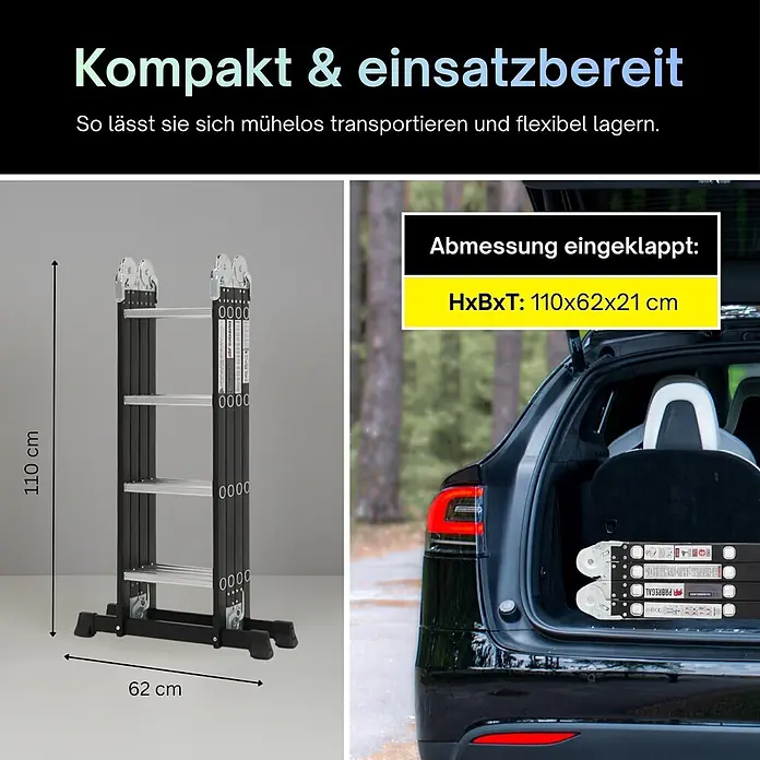 Proregal Mehrzweckleiter Sprossen-Mehrzweckleiter MULTISTEP 3-teilig Aluminiumleiter 4x4 Sprossen - Anzahl Tritte: 16 Stk., Arbeitshöhe: 415 m, Belastbarkeit: 150 kg, Aluminium