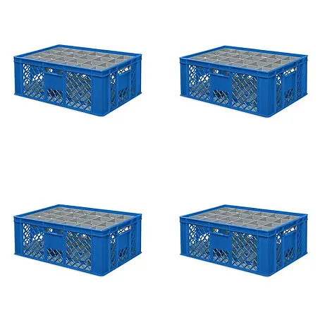 BRB 4x Gläserkiste 600x400 mm 24 Gläser bis 205 mm Höhe/Durchmesser 87 mm, blau