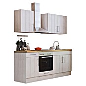 Respekta Premium Küchenzeile (Breite: 210 cm, Mit Elektrogeräten, Lärche Weiß-Nachbildung)