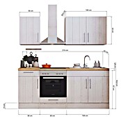 Respekta Premium Küchenzeile (Breite: 210 cm, Mit Elektrogeräten, Lärche Weiß-Nachbildung)