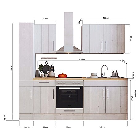 Respekta Premium Küchenzeile Anton (Breite: 240 cm, Weiß, Mit Elektrogeräten)