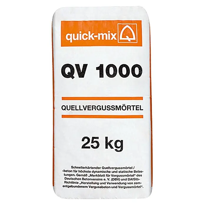 Quick-Mix Quellvergussmörtel QV 1000 - 25 kg - Eine Packung Quick-Mix QV 1000 Quellvergussmörtel, ein schnellhärtender Vergussmörtel und -beton in einem 25kg Sack.
