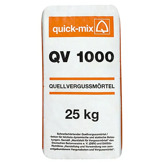 Quick-Mix Quellvergussmörtel QV 1000 - 25 kg - Eine Packung Quick-Mix QV 1000 Quellvergussmörtel, ein schnellhärtender Vergussmörtel und -beton in einem 25kg Sack.