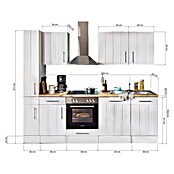 Respekta Premium Küchenzeile (Breite: 250 cm, Mit Elektrogeräten, Lärche Weiß-Nachbildung)