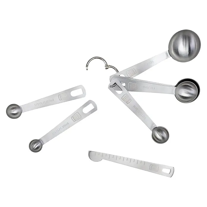 Fackelmann Messlöffel-Set - 7 Stk., Edelstahl - Set aus Edelstahl-Messlöffeln an einem Ring, mit verschiedenen Größen und einem Nivellierlöffel.