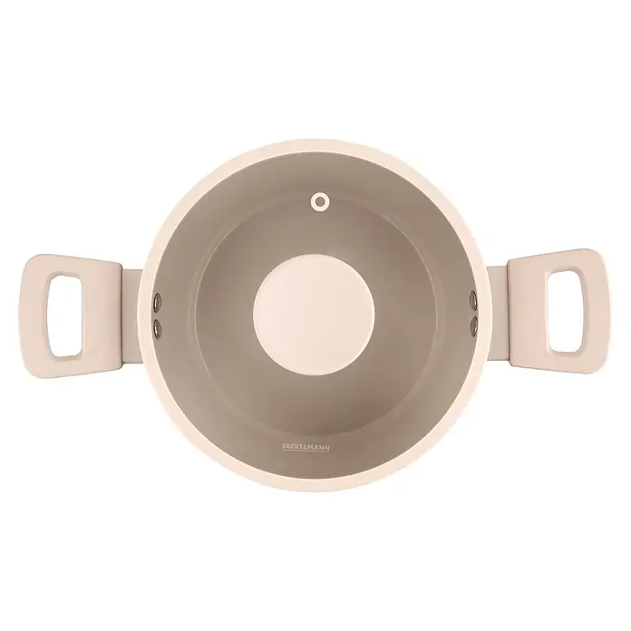 Fackelmann Kochtopf Pamela Reif Kollektion Shell - 20 l, Beige - Helle beige FACKELMANN Topf, Draufsicht, mit zwei Griffen und grauem Antihaft-Innenraum mit zentraler Scheibe.