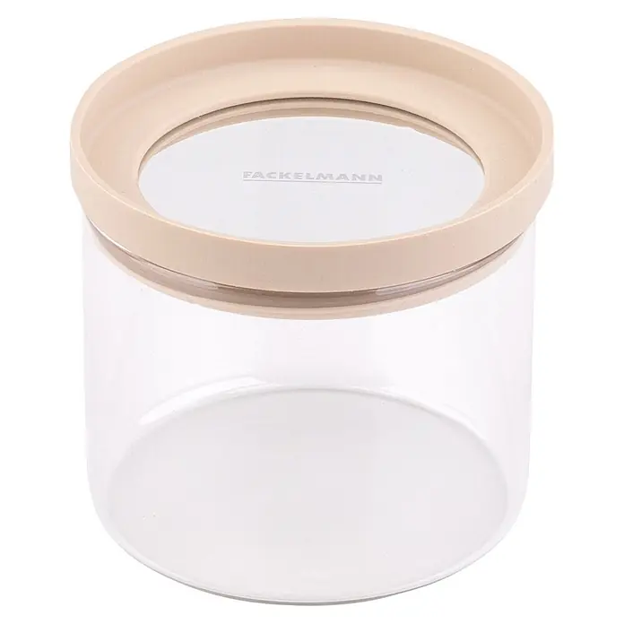 Fackelmann Vorratsglas Pamela Reif Kollektion - 500 ml, Beige - Transparente Glas-Vorratsdose mit beigem Deckel, Marke Fackelmann.