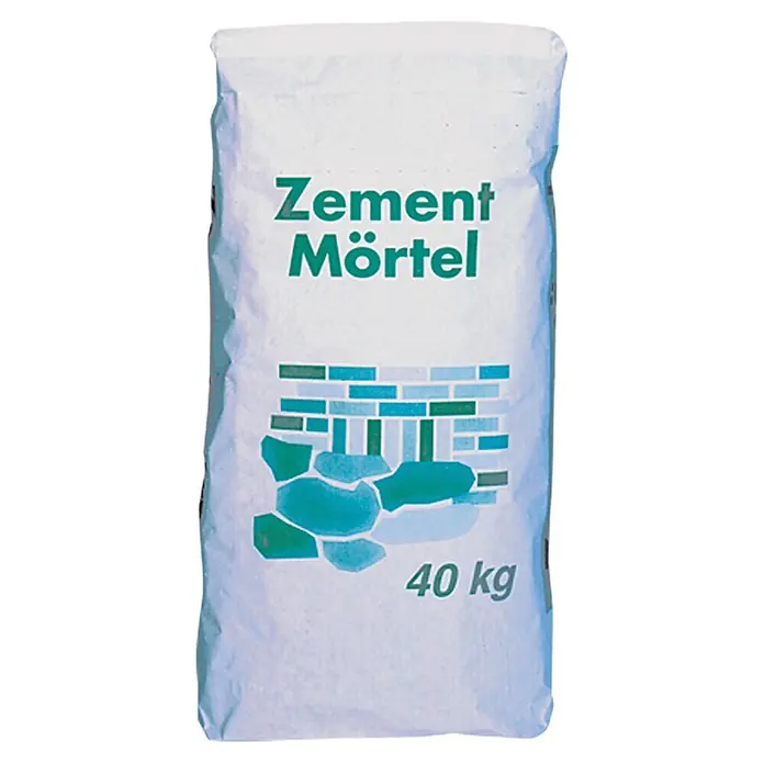 Zementmörtel - 40 kg - Sack Zementmörtel mit der Aufschrift "Zement Mörtel" und dem Gewicht von 40 kg.