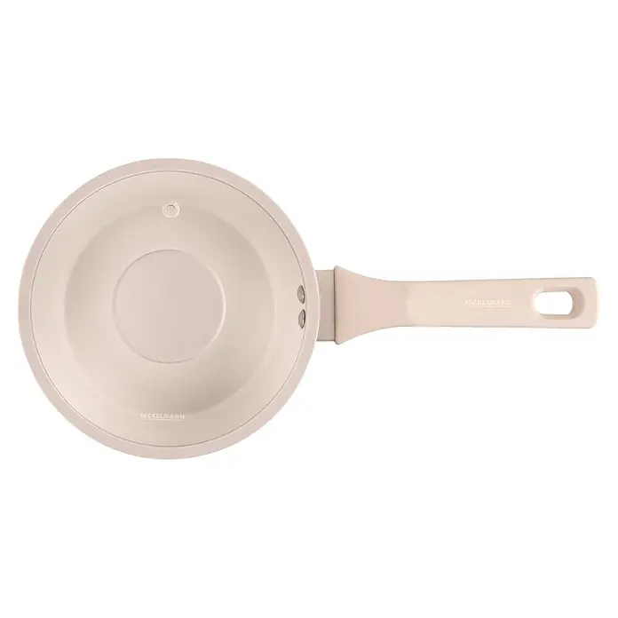 Fackelmann Kochtopf Pamela Reif Kollektion Shell - 16 cm, Beige - Hellbeige Fackelmann Bratpfanne, Draufsicht. Mit stabilem Griff und glatter Antihaft-Kochfläche.