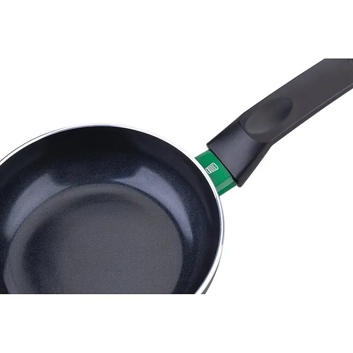 Fackelmann Pfanne Bielefeld - Durchmesser: 16 cm, Keramik, Schwarz - Schwarze Antihaft-Bratpfanne mit grünem und schwarzem Griff.