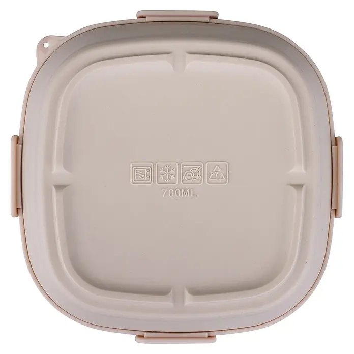 Fackelmann Lunchbox Pamela Reif Kollektion - L x B x H: 17 x 17 x 7 cm, Beige - Hellbeiger Kunststoffdeckel für Lebensmittelbehälter, 700ml, mit Symbolen für Mikrowelle, Gefrierschrank, Spülmaschine und Recycling.