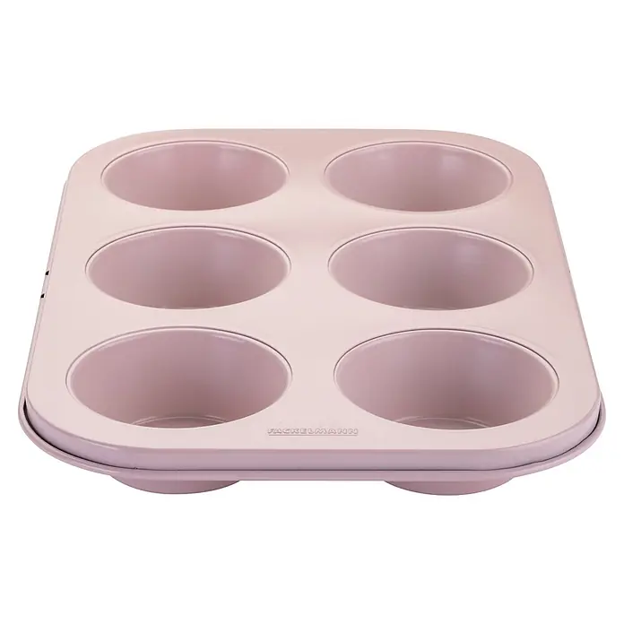 Fackelmann Backform Pamela Reif Kollektion - Passend für: 6 Muffins - Hellrosa Metall-Muffinbackform mit 6 Mulden und Antihaftbeschichtung.