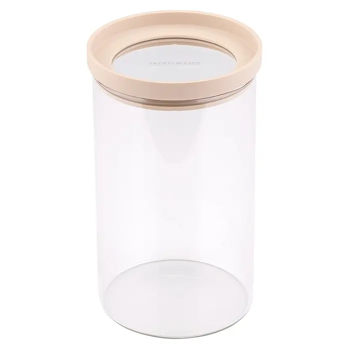 Fackelmann Vorratsglas Pamela Reif Kollektion - 1.000 ml, Beige - Transparentes zylindrisches FACKELMANN Vorratsglas mit beigefarbenem Deckel, ideal zur Lebensmittelaufbewahrung.