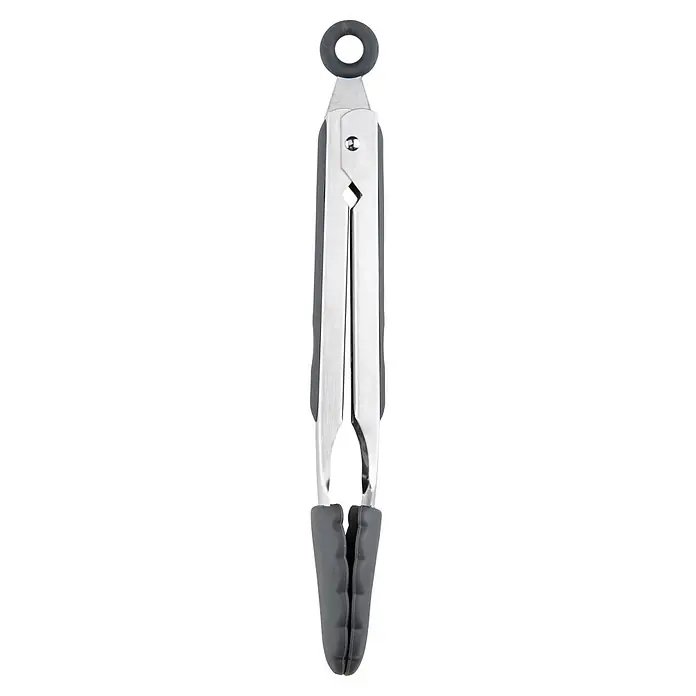 Fackelmann Grillzange - Länge: 27 cm, Edelstahl - Edelstahl-Küchenzange mit dunkelgrauen Silikongriffen und einem Verschlussring.