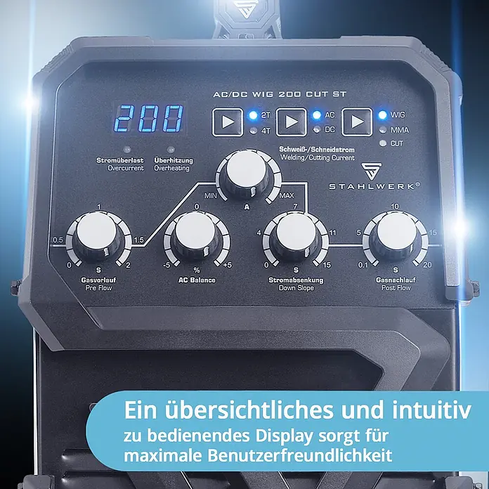 STAHLWERK Kombi-Schweißgerät Schweißgerät AC/DC WIG 200 CUT - Schweißstrom: 200 A