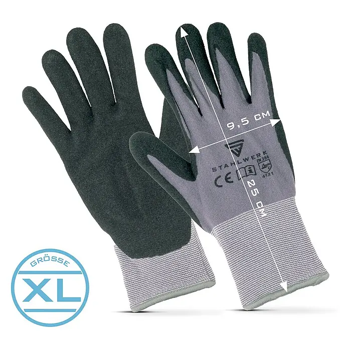 STAHLWERK Arbeitshandschuhe Montagehandschuhe 10 Paar, Größe XL - XL, Grau, Kunststoff, 10 Stk.
