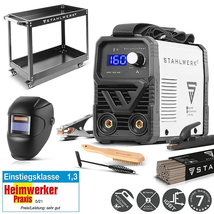 STAHLWERK Elektrodenschweißgerät ARC 160 MD Vollausstattung + Werkzeug- und Gerätewagen - Schweißstrom: 160 A, 230 V - 230 V