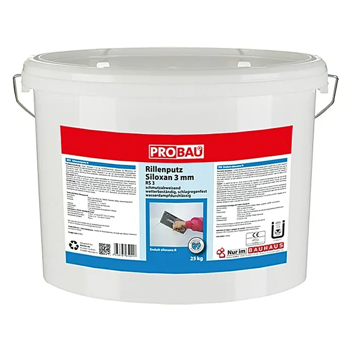 Probau WDVS-Rillenputz - Körnung: 3 mm, 25 kg - Ein Eimer ProBau Rillenputz Siloxan 3 mm RS 3, ein schmutzabweisender, wetterbeständiger und wasserdampfdurchlässiger Fassadenputz.