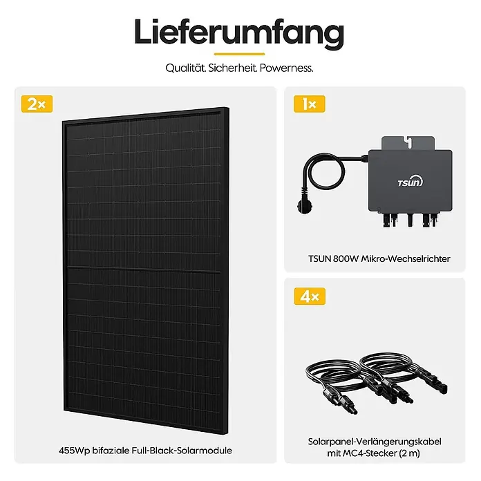 Tsun Balkonkraftwerk TSOL-MX800Lite mit 455W*2 - Nennleistung: 800 W, L x B x H: 3,1 x 23,6 x 17,85 cm