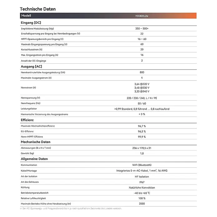 Tsun Balkonkraftwerk TSOL-MX800Lite - Nennleistung: 800 W, L x B x H: 3,1 x 23,6 x 17,85 cm