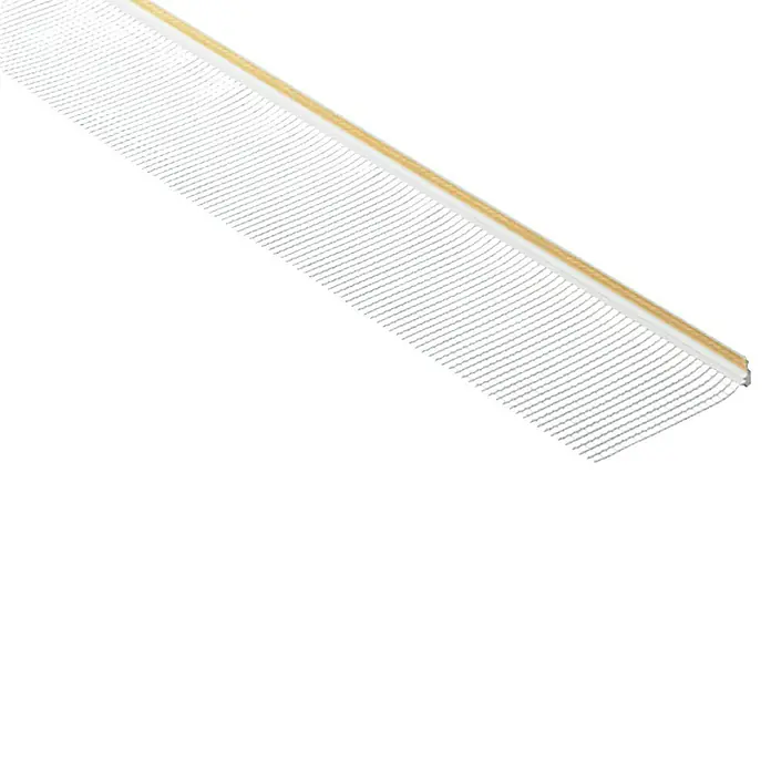 Probau WDVS-Anputzleiste - 2,4 m x 9 mm, Angeschweißter Gewebestreifen - Nahaufnahme eines Insektenschutzgitters mit Holzrahmen, ideal zum Schutz vor Insekten im Haus.