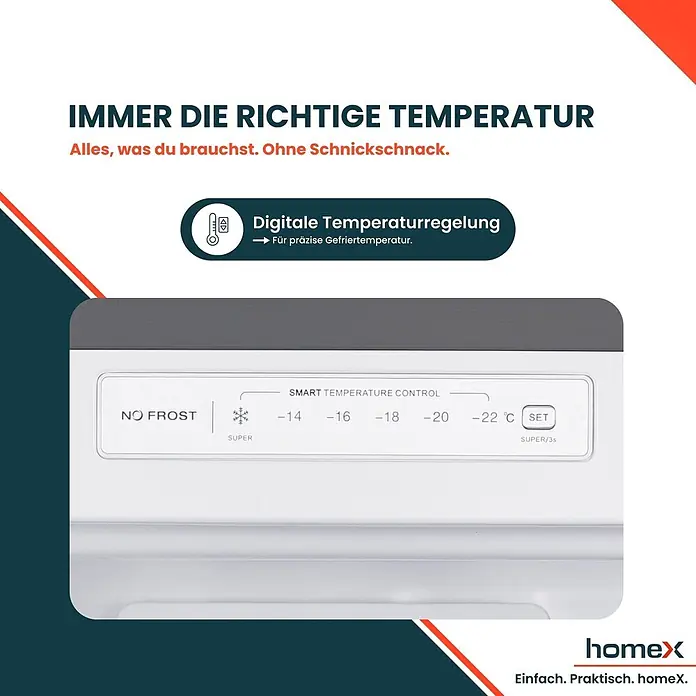 homeX Tiefkühlschrank FSN2041E-S - Nutzinhalt Gesamt: 204 l, 60 cm x 540 mm x 1.705 mm, Silber