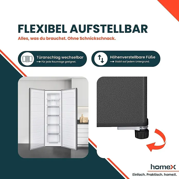 homeX Tiefkühlschrank FSN2041E-S - Nutzinhalt Gesamt: 204 l, 60 cm x 540 mm x 1.705 mm, Silber