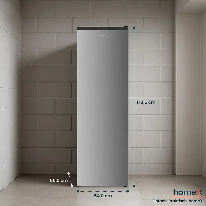 homeX Tiefkühlschrank FSN2041E-S - Nutzinhalt Gesamt: 204 l, 60 cm x 540 mm x 1.705 mm, Silber