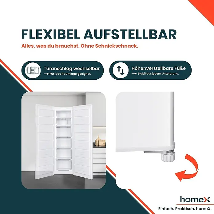 homeX Tiefkühlschrank FSN2041E-W - Nutzinhalt Gesamt: 204 l, 60 cm x 540 mm x 1.705 mm, Weiß