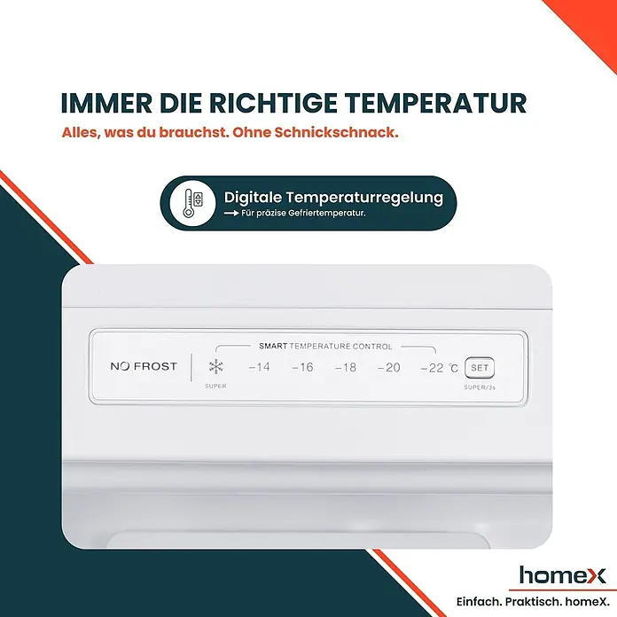 homeX Tiefkühlschrank FSN2041E-W - Nutzinhalt Gesamt: 204 l, 60 cm x 540 mm x 1.705 mm, Weiß