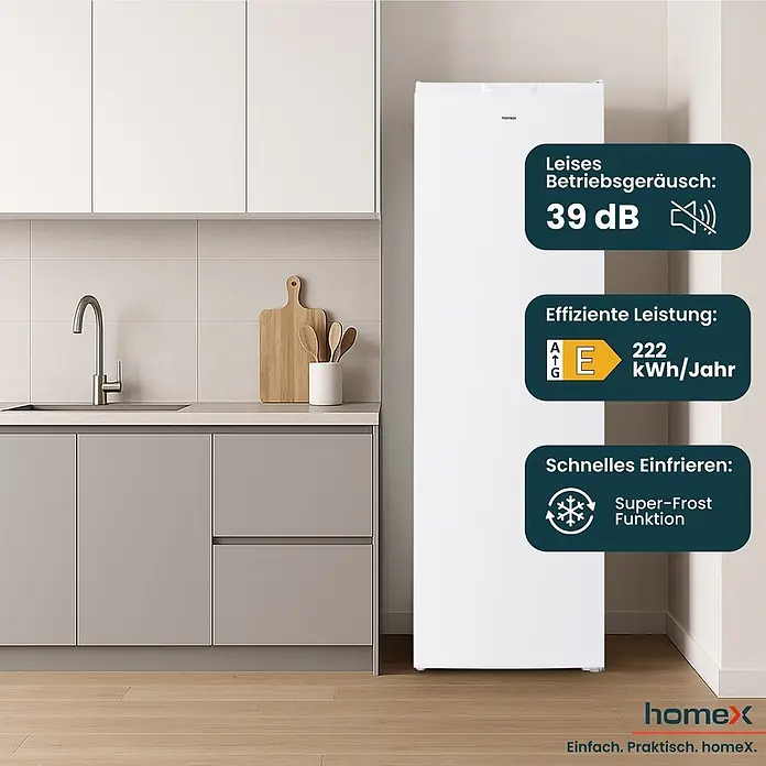 homeX Tiefkühlschrank FSN2041E-W - Nutzinhalt Gesamt: 204 l, 60 cm x 540 mm x 1.705 mm, Weiß