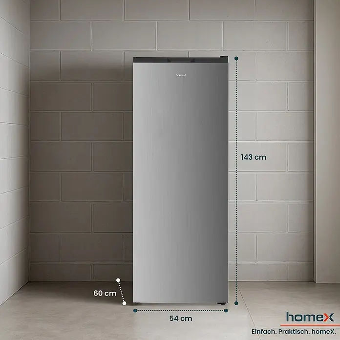 homeX Tiefkühlschrank FSN1611E-S - Nutzinhalt Gesamt: 161 l, 60 cm x 540 mm x 1.430 mm, Silber