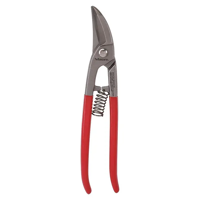 Wisent Blechschere - Länge: 250 mm, Schnittlänge: 42 mm - Rot-griffige Blechschere mit grauen Metallklingen und sichtbarem Federmechanismus.